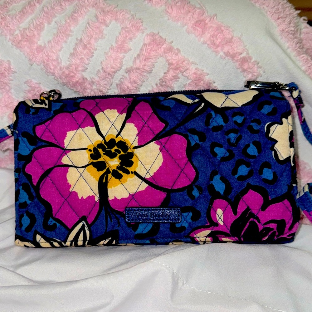Vera Bradley Blue and Purple Crossbody Bag with Floral Design
